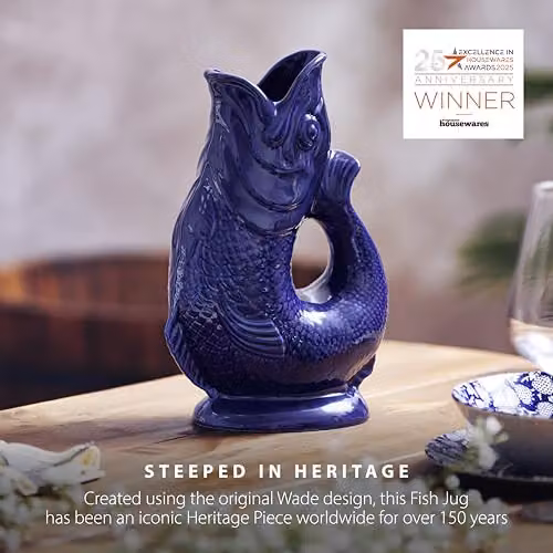 Wade Ceramic Fish Jug, Blue and White, 0.6 l – 3