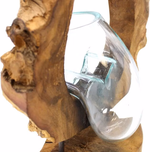 KDMK Molton Hanging Art Vase in Brown Transparent Glass and Wood