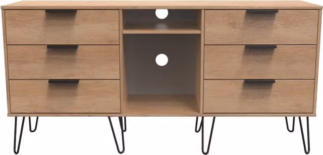 Ready Assembled 2 U Fuji 6 Drawer Sideboard in Natural Brown Wood – 1
