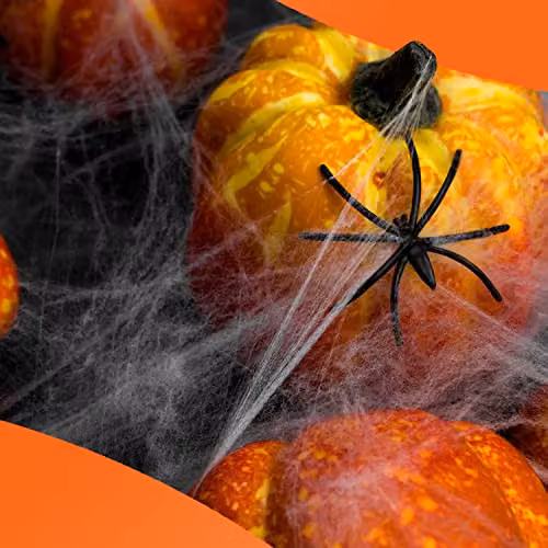 Kraft & Co Halloween Spider Web Decoration with 30 Fake Spiders in Red and White – 3