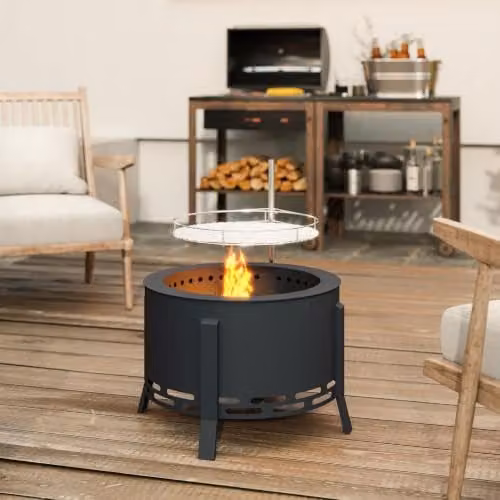 Outsunny Portable Black Steel Fire Pit BBQ and Fire Bowl with Stainless Steel Grill Grate, Diameter: 58 cm – 8