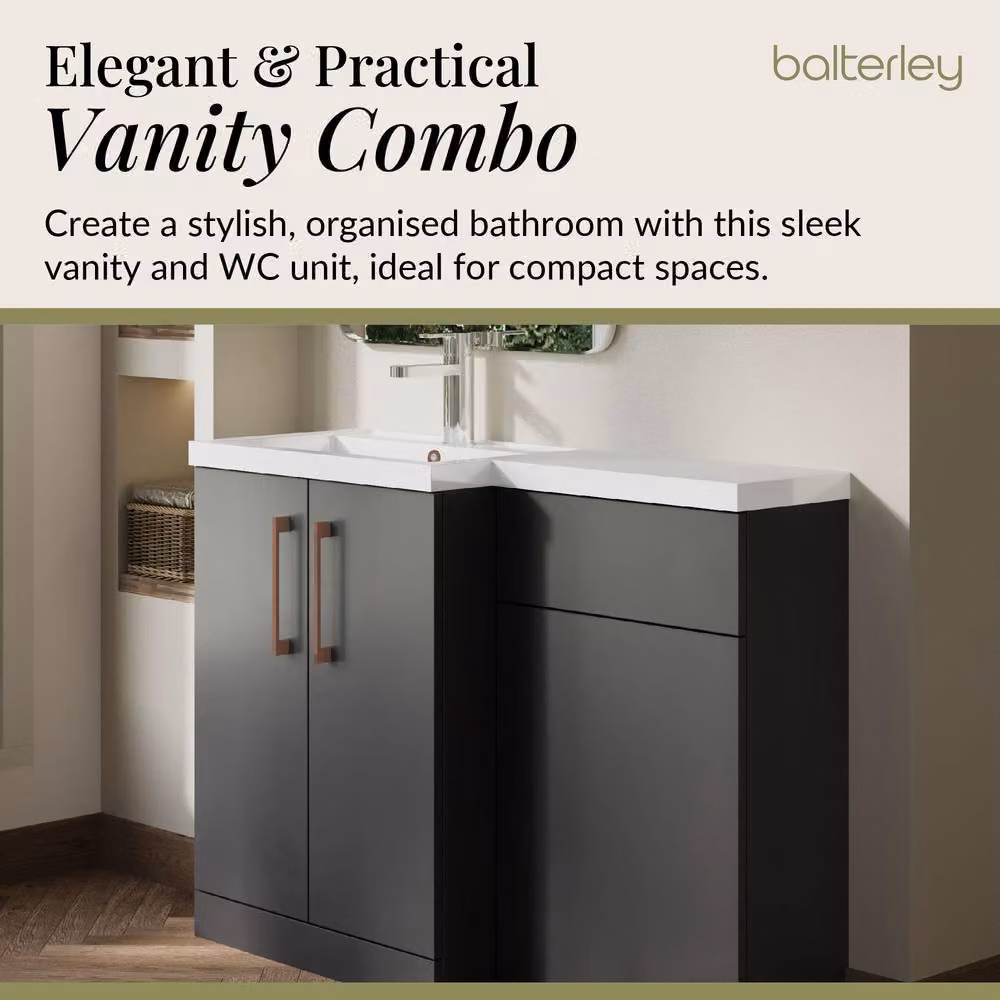 Balterley Modern Gloss Grey Left-Hand Vanity and WC Unit Combination, W: 110 cm, H: 84 cm – 3