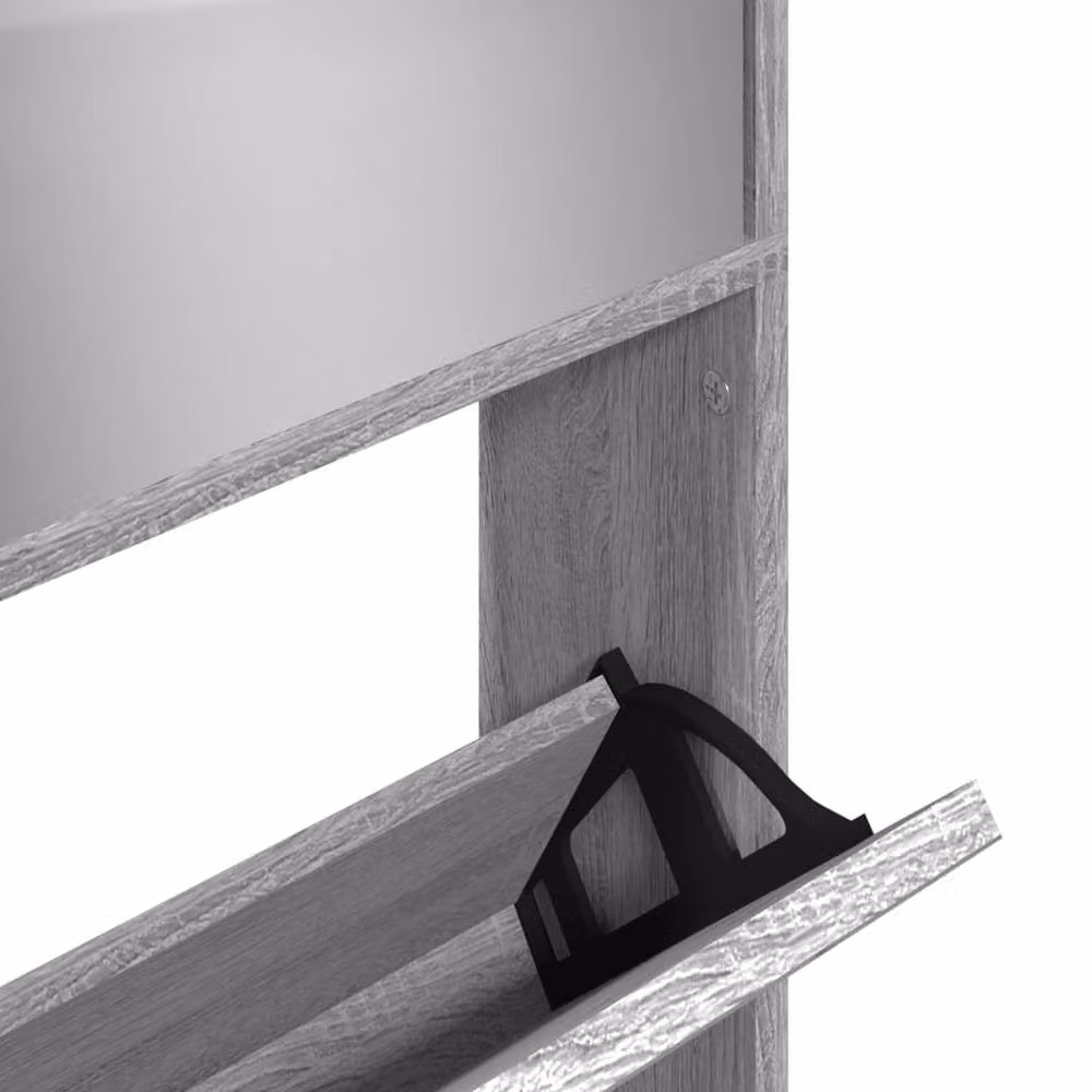 Berkfield Home 4-Layer Shoe Cabinet with Mirror in Grey Sonoma, W: 63 cm, D: 17 cm, H: 134 cm – 3