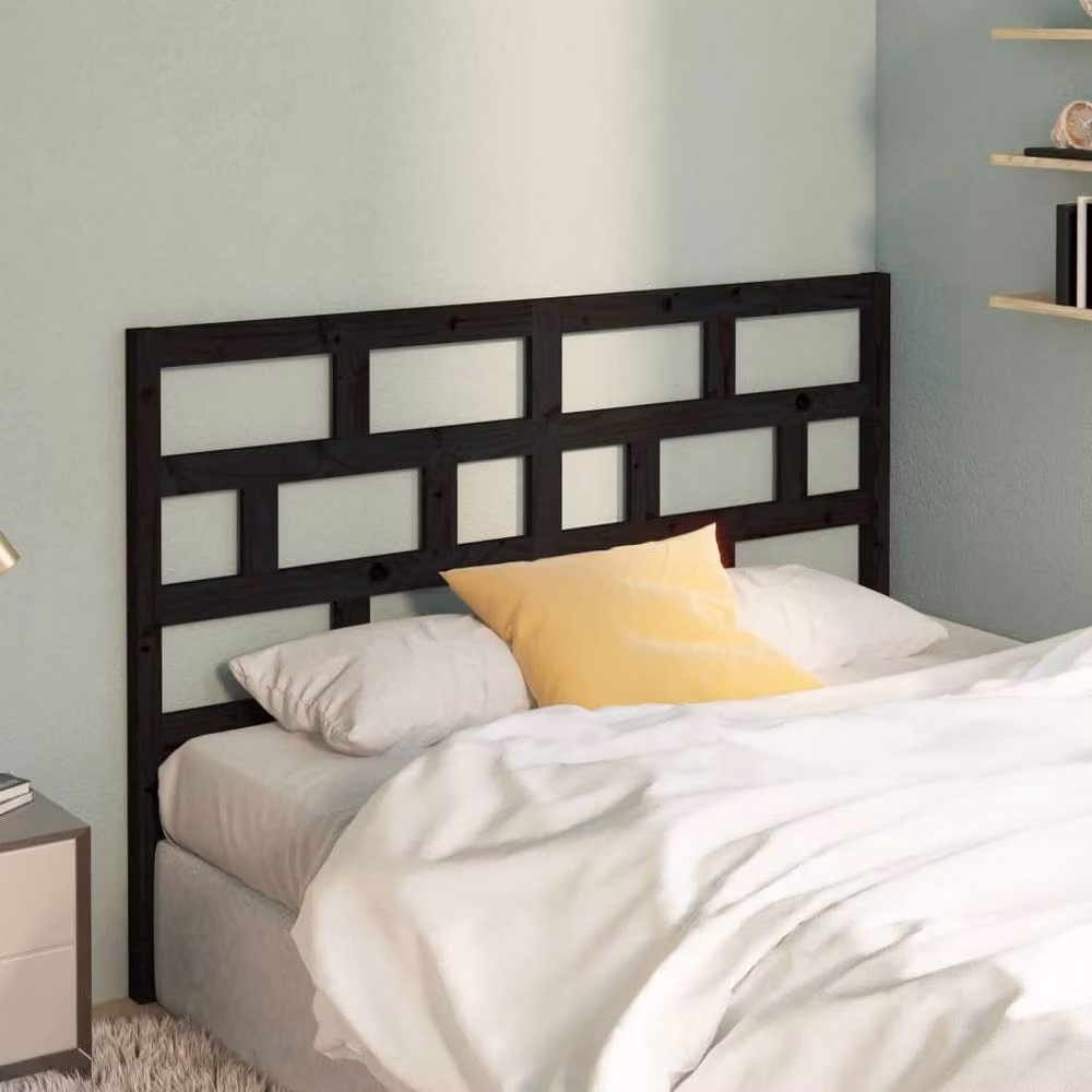 Berkfield Home Black Solid Pine Wood Bed Headboard W/D/H: 141 x 4 x 100 cm – 2