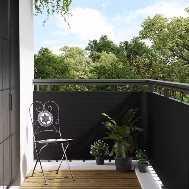 Berkfield Home Black Poly Rattan Balcony Screen, W: 400 cm, H: 90 cm – 1