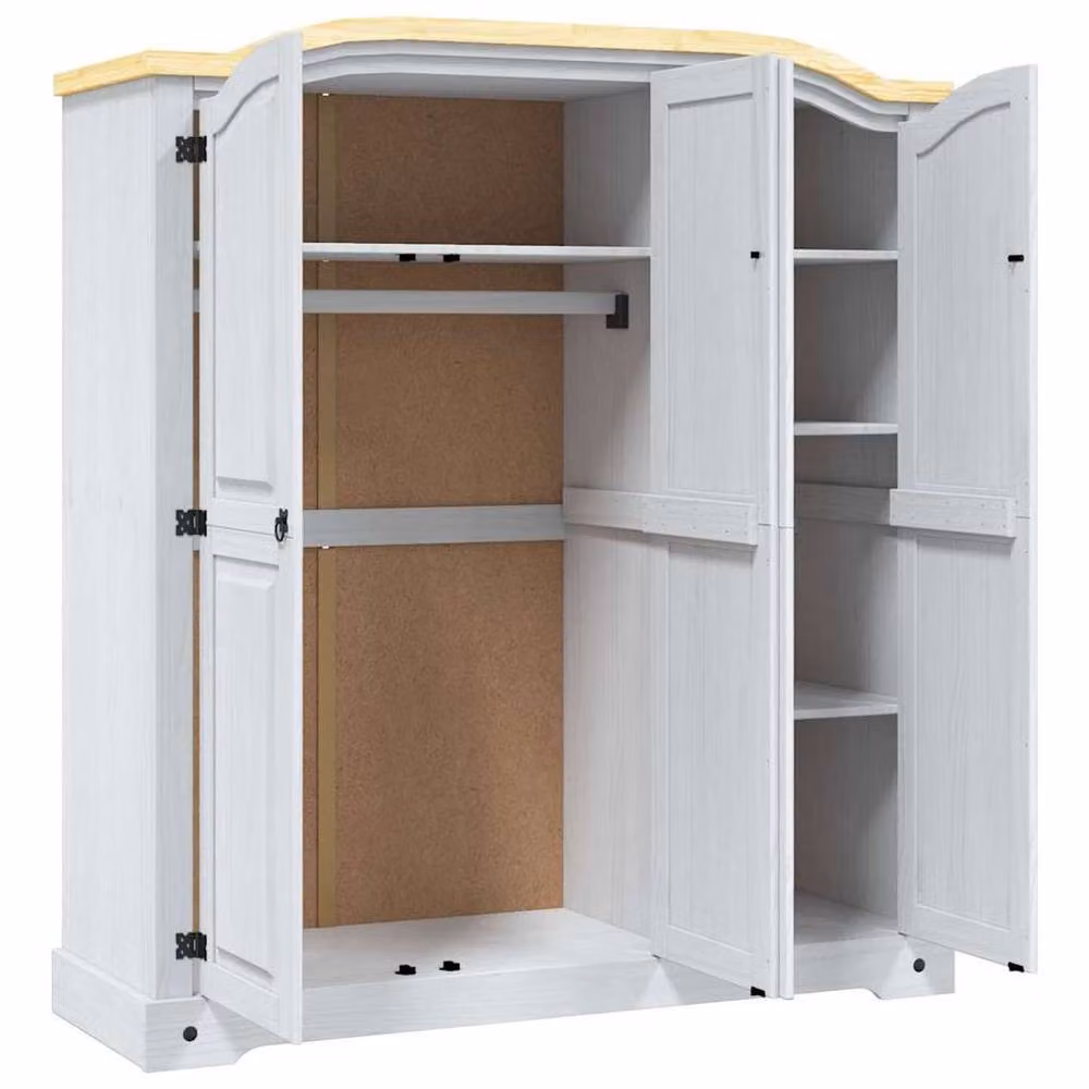 Berkfield Home Corona Range 3 Door Mexican Pine Wardrobe in White – 2