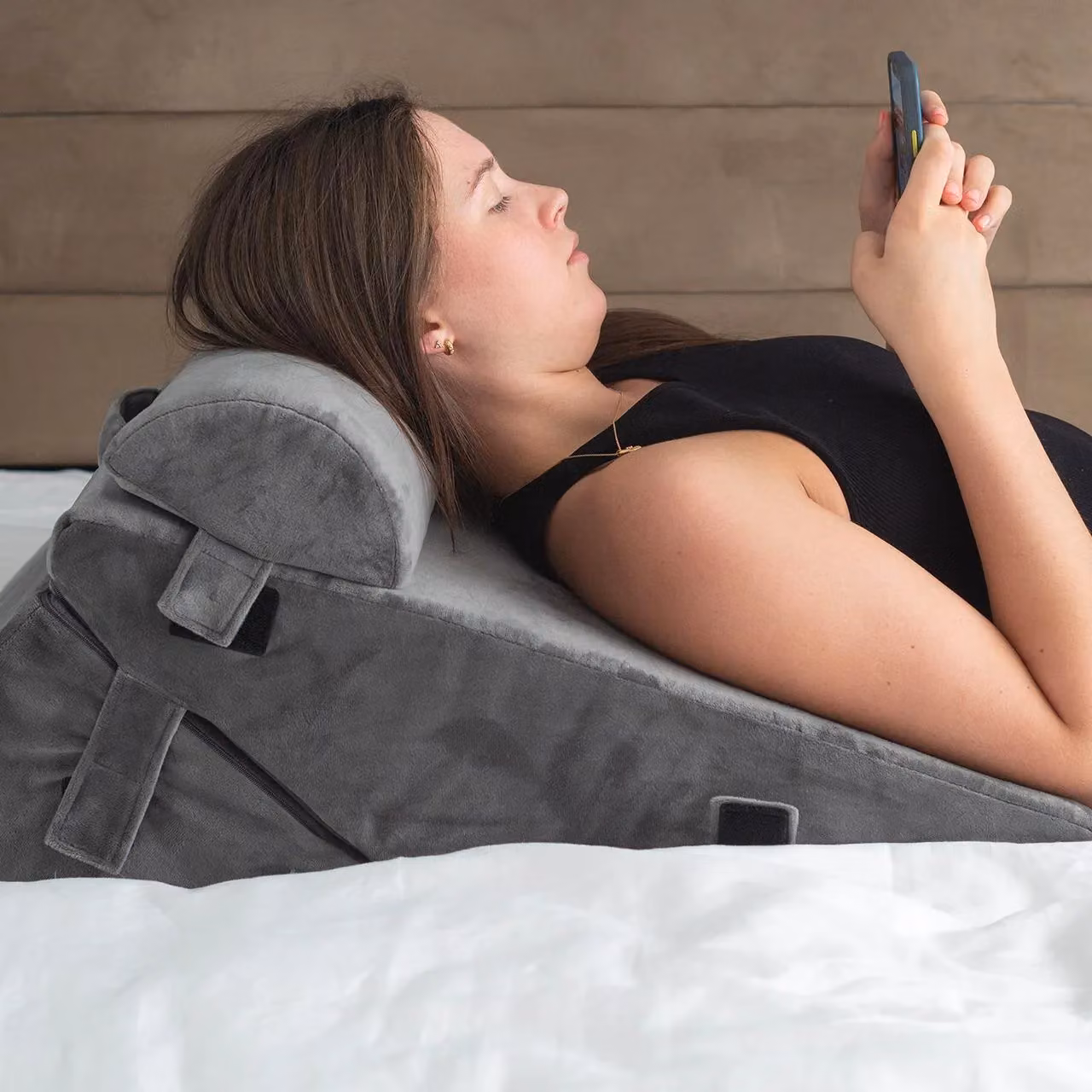 mysmartbuy Adjustable Bed Wedge Pillow with Gel Infused Memory Foam and Removable Grey Cover for Back or Knee Support – 2