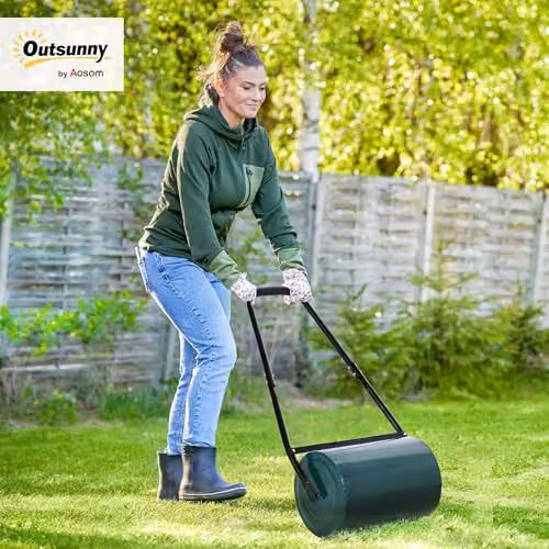 Outsunny Heavy Duty Metal Garden Lawn Roller with Water or Sand Filled Drum, Green – 2