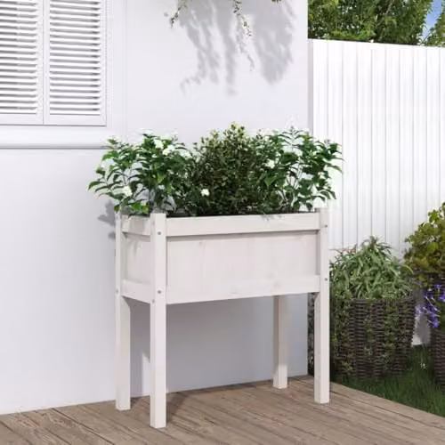 vidaXL Rustic White Lacquered Garden Planter with Legs in Solid Pine Wood, W/D/H: 70 x 31 x 70 cm – 2