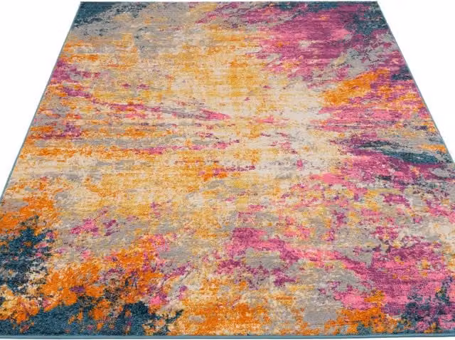 The Rug House Colour Burst Abstract Area Rug in Yellow, Pink and Multicolour, 280 cm
