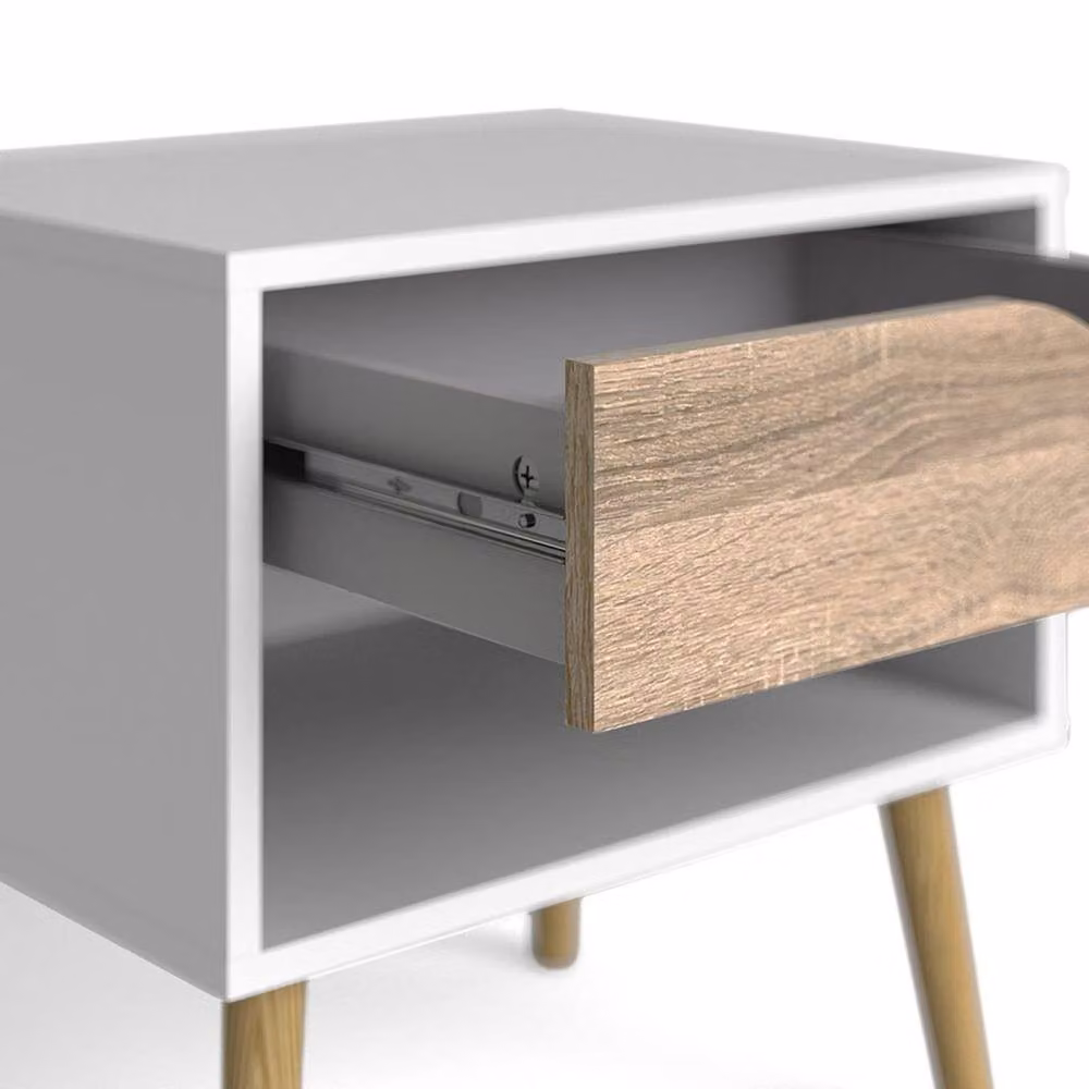 Wyld Haus Sapporo Bedside Table in White and Natural Oak with 1 Drawer – 4