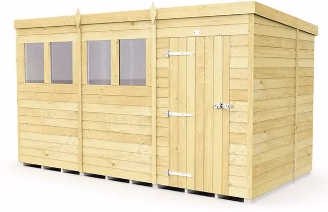 Buttercup Farm Brown Pent Shed with Single Door and Windows, W358 x D214 x H201 cm
