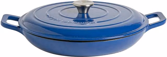 Argon Tableware Shallow Cast Iron Casserole Dish, 2.3L, Midnight Blue