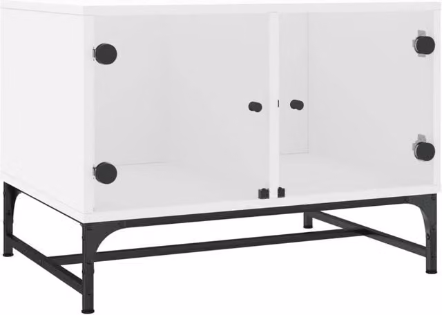 Berkfield Home Modern White Coffee Table with Glass Doors W/D/H: 68.5 x 50 x 50 cm – 1