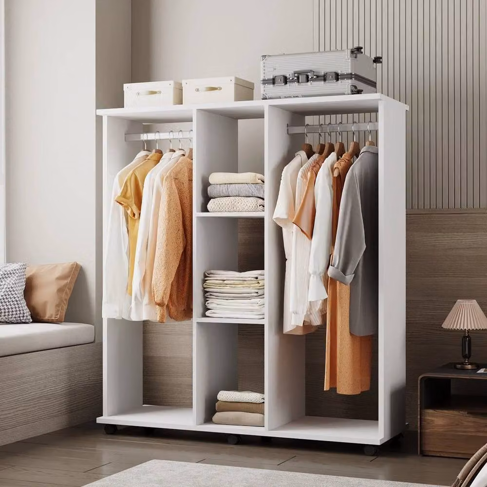 KORVIXA Mobile Double Open Wardrobe in White – 3