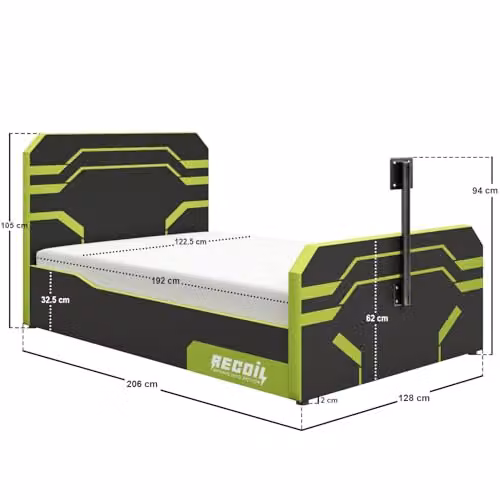 Recoil Alister Side Lift TV Ottoman Bed in Black and Green, W/D/H: 120 x 200 x 105 cm – 3