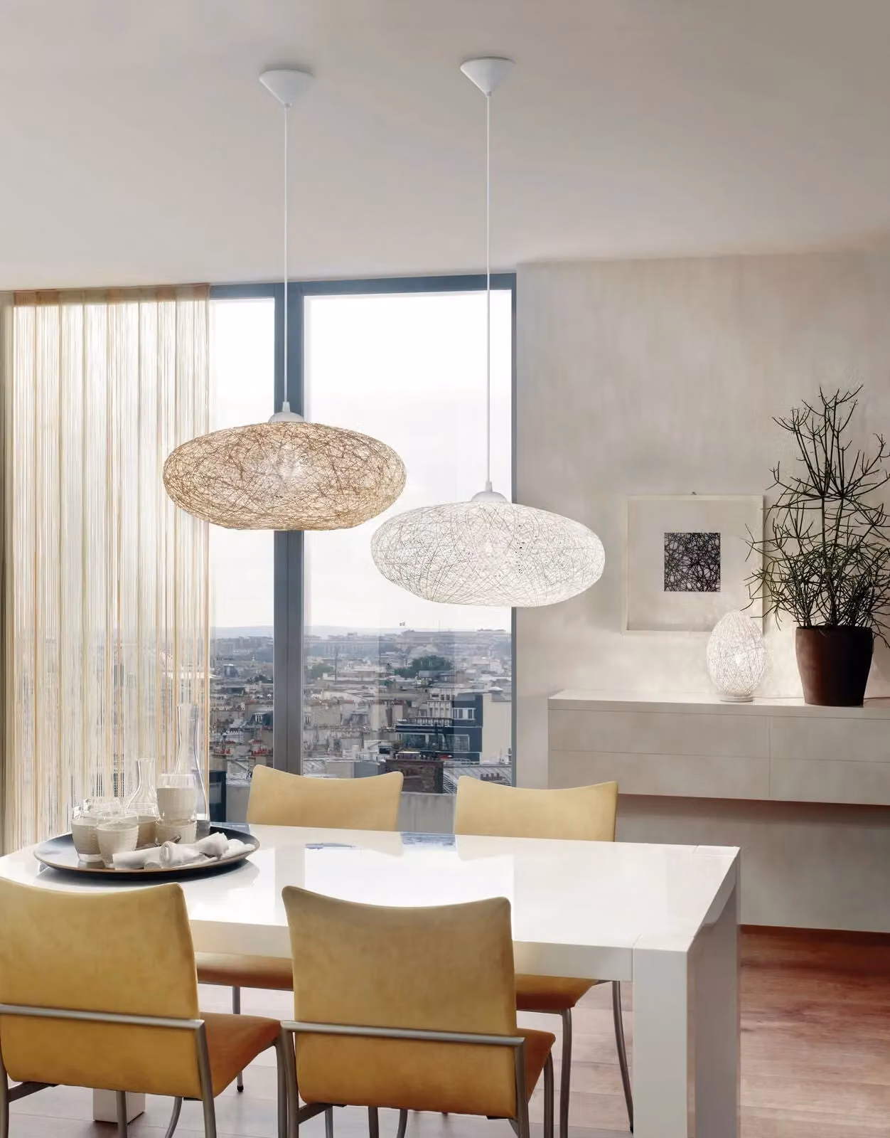 Loops White Paper and Plastic Pendant Ceiling Light with E27 Bulb Holder and Height Adjustment – 2