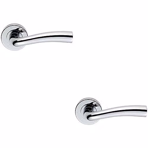 Loops Pair of Curved Flared Door Handles with Concealed Fix Round Rose in Polished Chrome