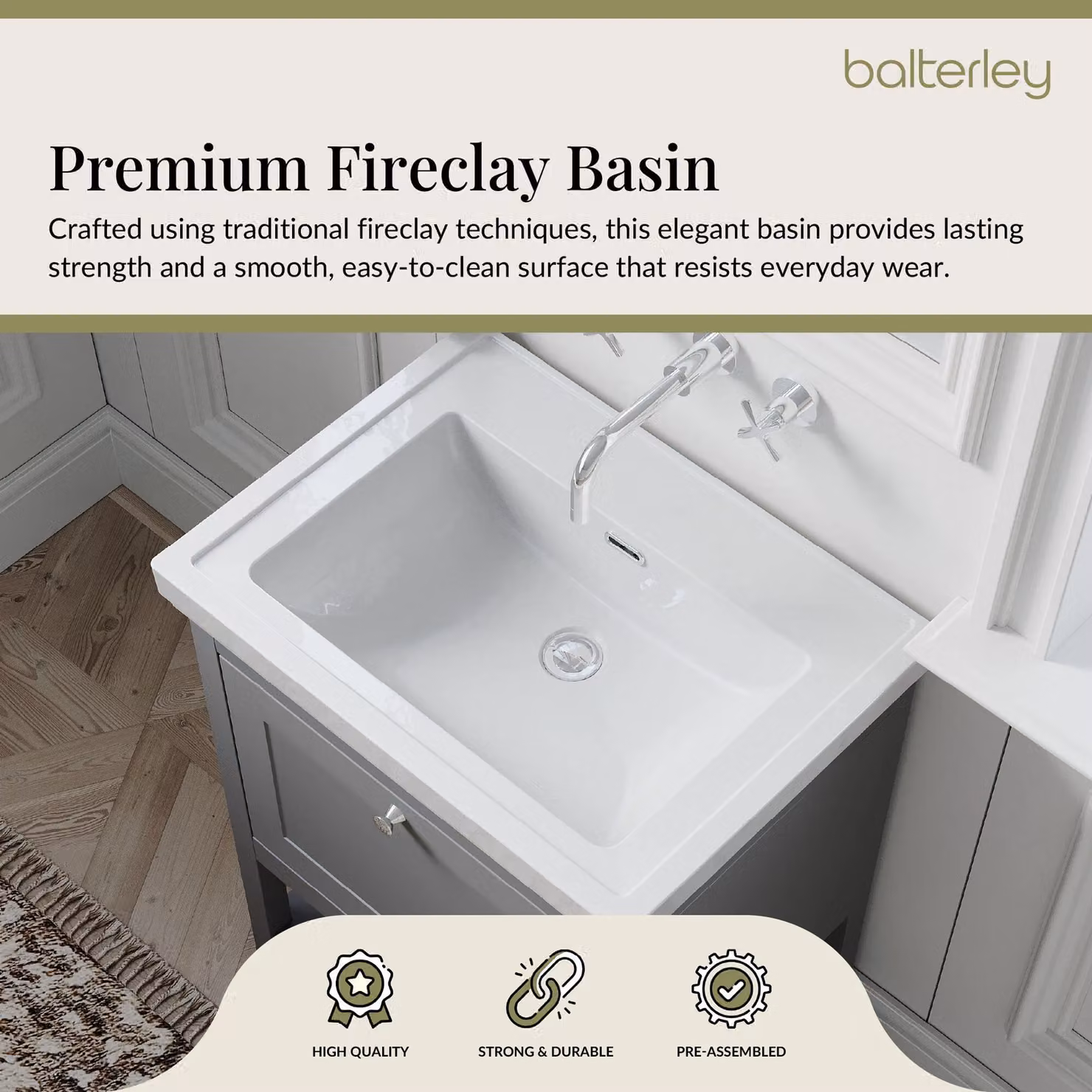 Balterley Freestanding Bathroom Vanity Unit with Basin and Open Shelf, Grey, W: 63.0 cm, D: 47.1 cm, H: 86.5 cm – 2