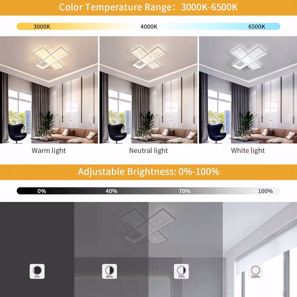 COMELY Dimmable LED Rectangular Ceiling Light with Remote Control, White, W: 64 cm – 3