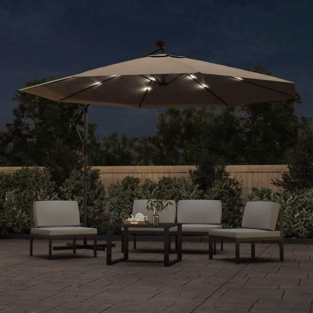 Berkfield Home Cantilever Garden Umbrella with LED Lights and Metal Pole, Beige, 350 cm – 3