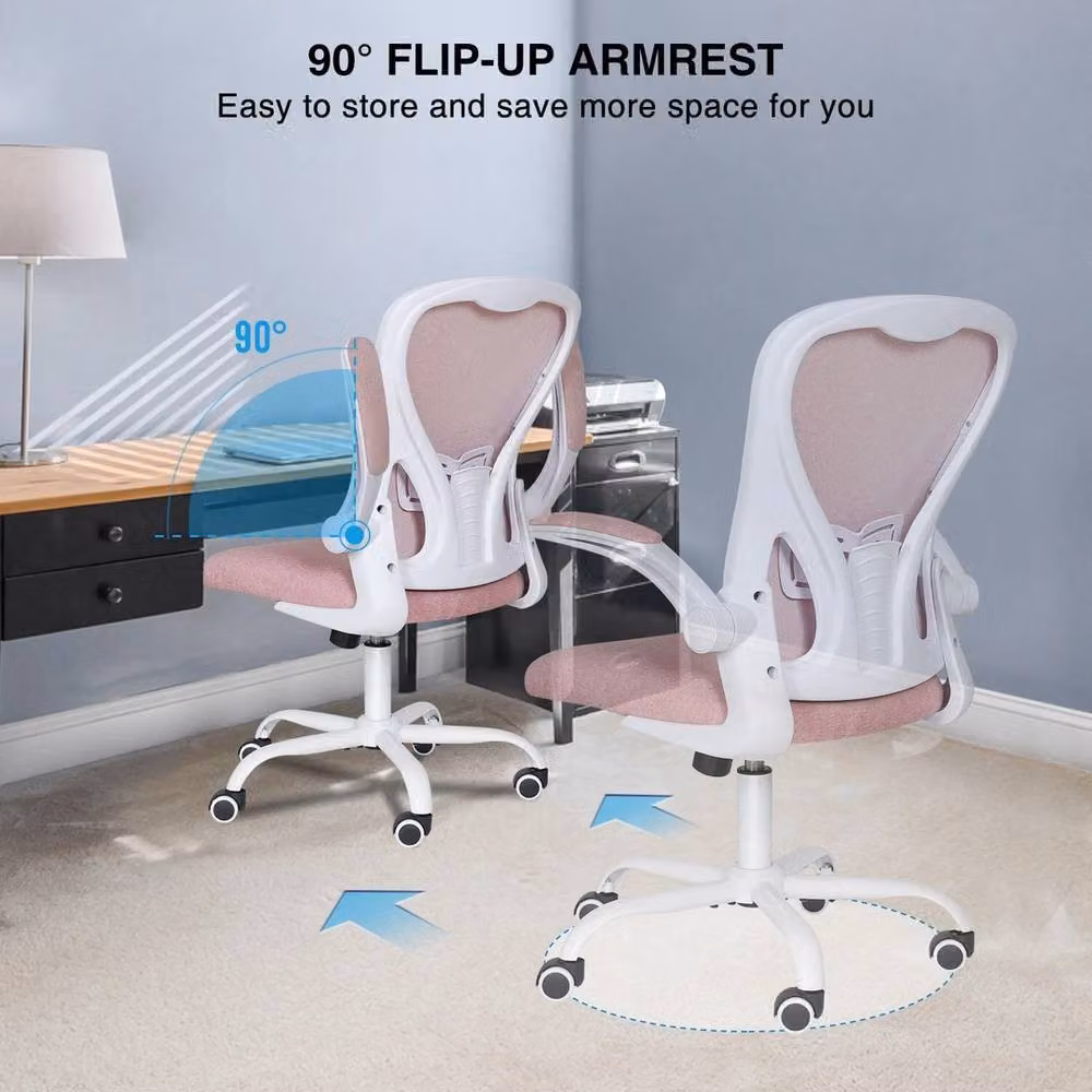NESTLUNE Pink Ergonomic Mesh Office Chair with Armrests and 360 Degree Swivel – 2