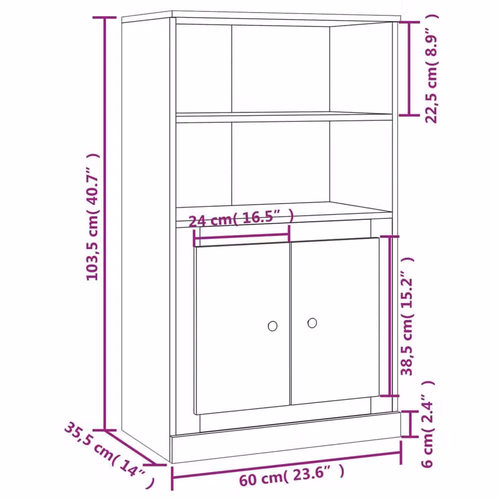 Berkfield Home Modern Highboard in Concrete Grey with Hinged Doors and Internal Shelves, W: 60 cm, D: 35.5 cm, H: 103.5 cm – 3