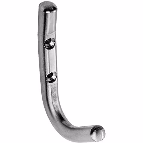 Loops Slimline One Piece Wall Mounted Coat Hook in Satin Stainless Steel, Silver, 55mm Projection