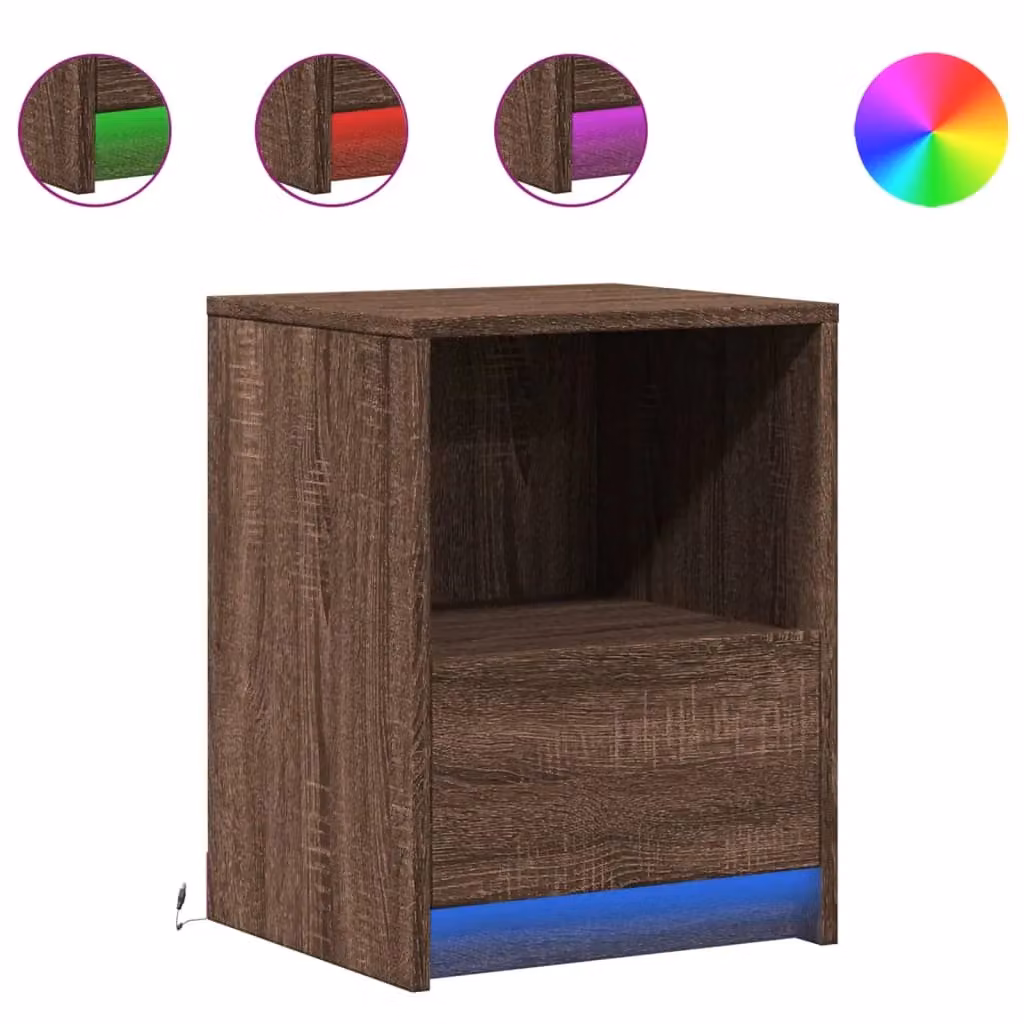 Berkfield Home Modern Bedside Cabinet with Integrated LED Lights in Brown Oak – 2