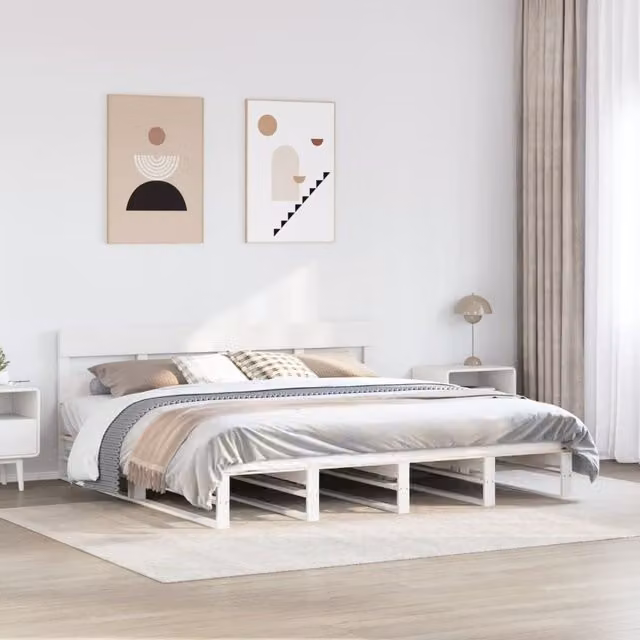 Berkfield Home Super King Solid Wood Pine Bed Frame, White, W/D/H: 180 x 200 cm