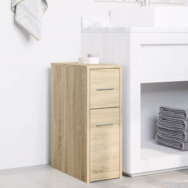 Berkfield Home Narrow Bathroom Cupboard with Wheels in Sonoma Oak Light Tan, W/D/H: 22.0 x 44.0 x 61.5 cm