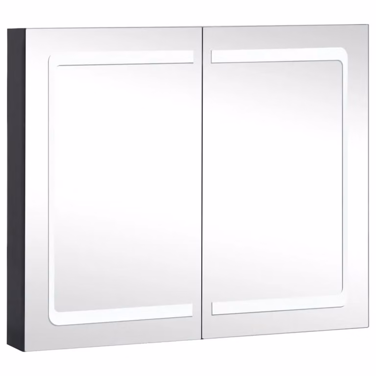 Berkfield Home LED Bathroom Mirror Cabinet in Black, W/D/H: 80 x 12.2 x 68 cm
