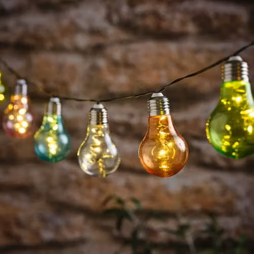Lights4fun Set of 10 Multicolour Pastel Cap Solar Micro Festoon Lights with Warm White LED Glass Drops for Outdoor Garden Decoration – 1