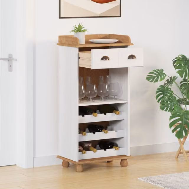 Berkfield Home ASKIM Wine Cabinet in White Solid Pine Wood with 12 Bottle Holders