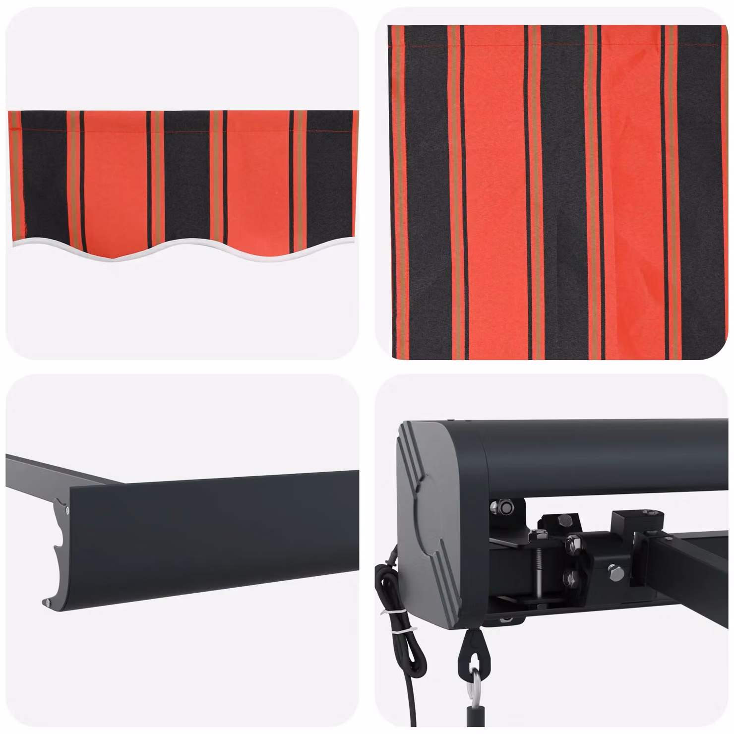 Berkfield Home Manual Retractable Striped Awning with LED in Orange and Brown, W: 350 cm, D: 250 cm – 5