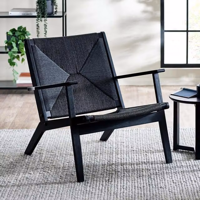 Julian Bowen Icaria Modern Oak and Rattan Chair in Black