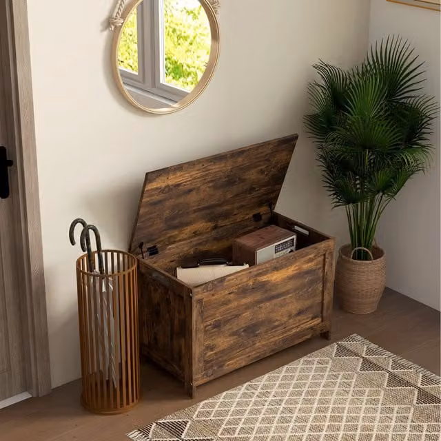 HOMCOM Rustic Brown Wood Storage Chest with Soft-Close Lid