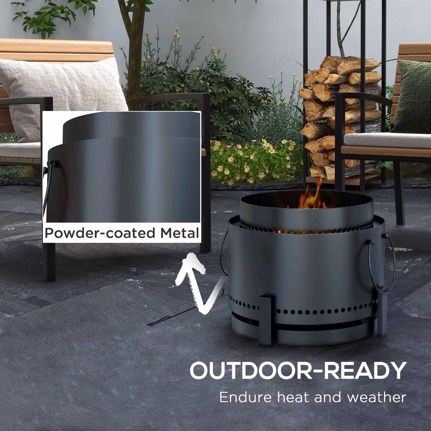 Outsunny Smokeless Wood Burning Fire Pit in Black, Diameter: 37 cm – 4