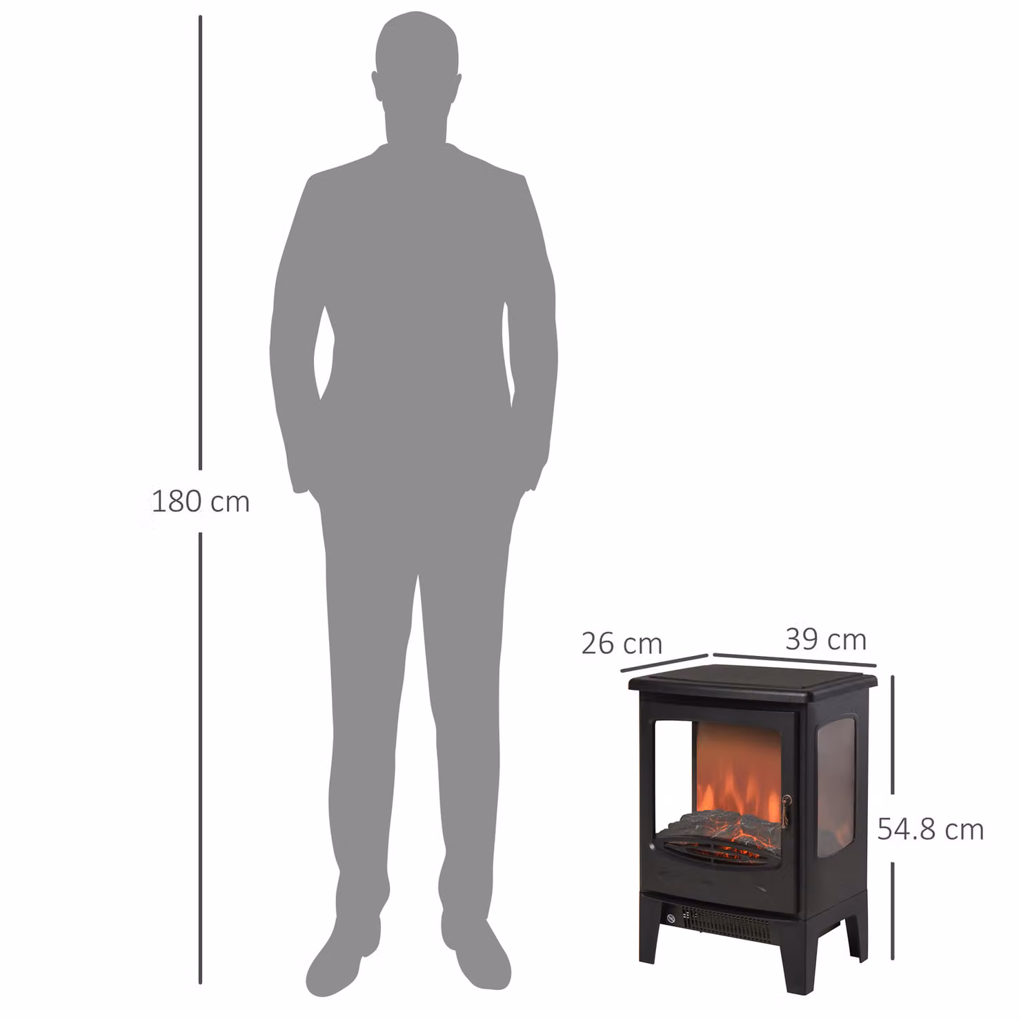HOMCOM 1800W Electric Fireplace Heater with Tempered Glass in Black – 3