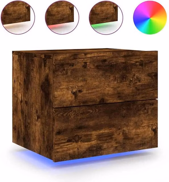 Berkfield Home Wall-mounted Bedside Cabinet with Integrated LED Lights in Smoked Oak Brown – 1