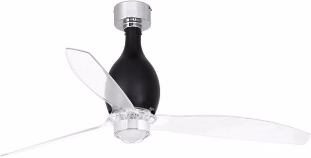 Faro Mini-Eterfan LED Ceiling Fan in Black and Transparent with DC Motor and Remote Control, 3000K Warm White