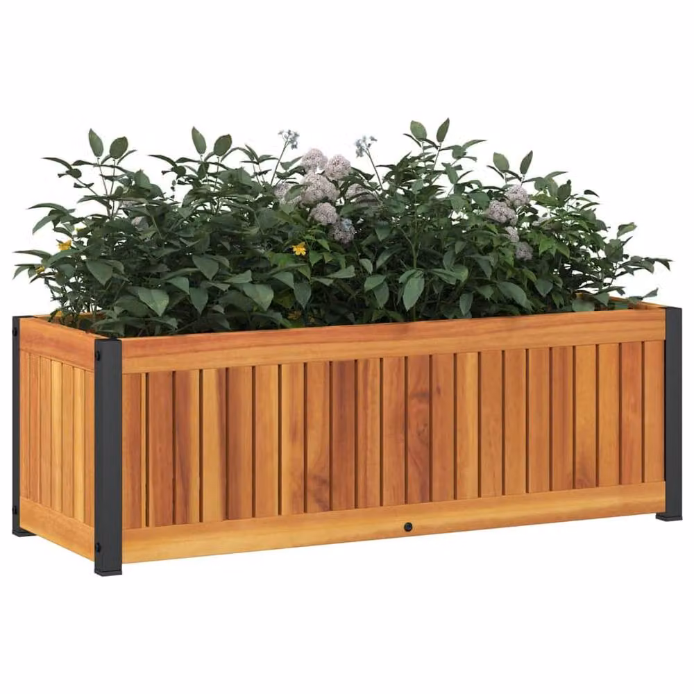 Berkfield Home Garden Planter in Brown Acacia Wood and Steel, W/D/H: 80 x 30 x 27.5 cm – 3