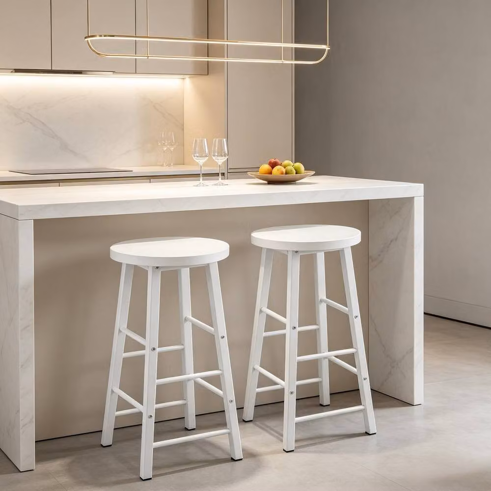 Merax Set of 2 Industrial Bar Stools with Footrests in White – 3