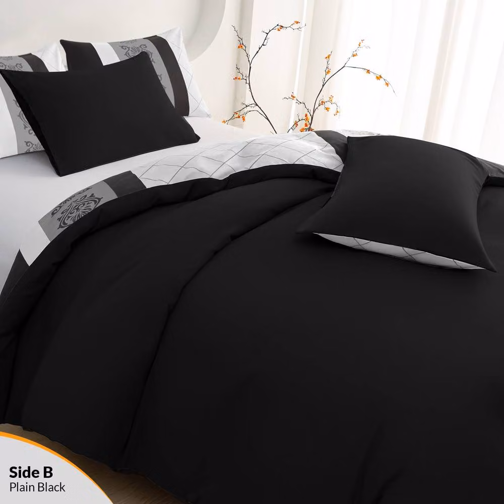 Pamposh Reversible Microfibre Duvet Cover Set in Black, King Size (180 x 200 cm) – 5