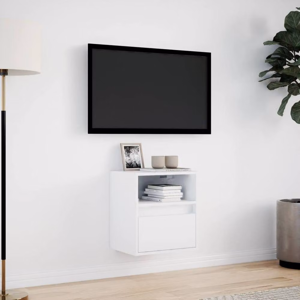 Berkfield Home Modern White Wall Mounted TV Cabinet with Integrated LED Lighting W/D/H: 41 x 31 x 45 cm – 2