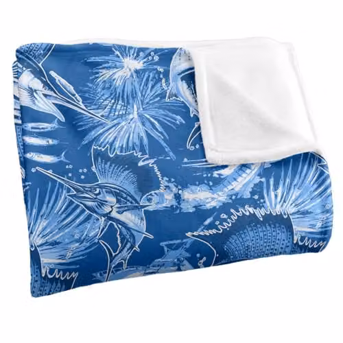 JQ Licensing Sailfish Tiki Fishing Pattern 2 Super Soft Fleece Throw Blanket, White, W/D/H: 152 x 127 cm – 2