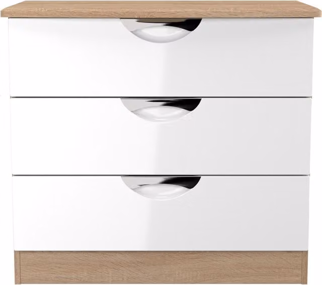2 U Holborn 3 Drawer Chest in White Glossy Finish, Ready Assembled