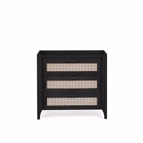 Julian Bowen Sydney 3 Drawer Chest in Black with Rattan Print – 2