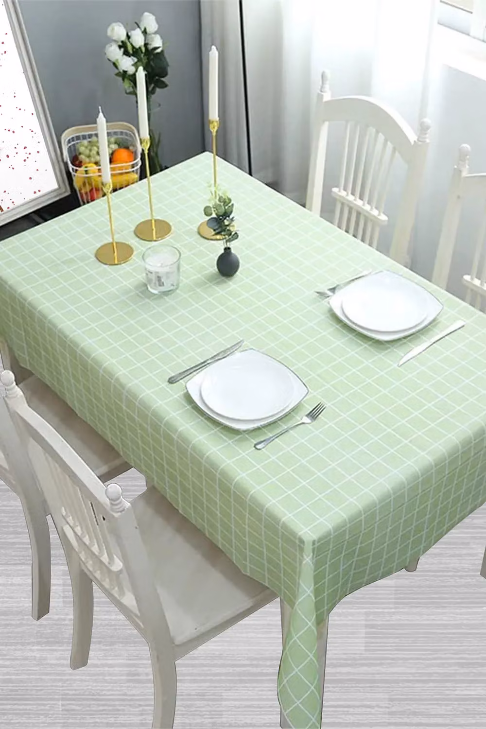 Neel Blue Checked PVC Rectangular Tablecloth in Green, W: 137 cm, L: 180 cm – 2