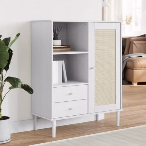 vidaXL SENJA Highboard in White Rattan Look Solid Pine Wood, W/D/H: 90 x 40 x 112 cm – 2
